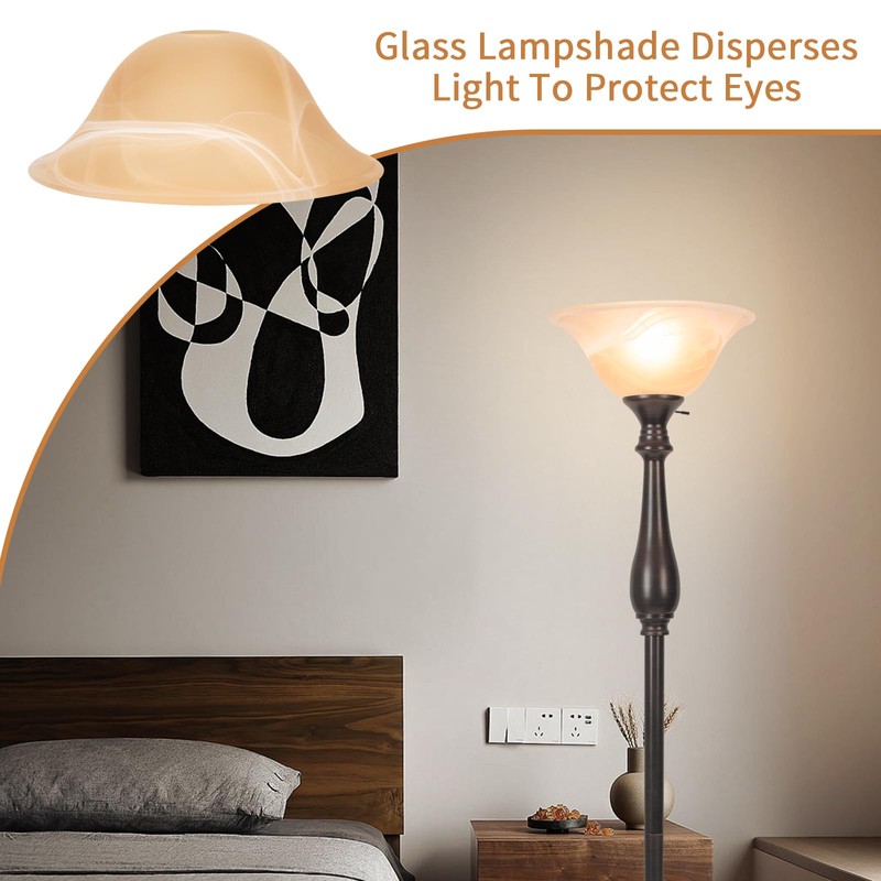 lianheng Glass Bowl Shade Replacement for Torchiere Floor Lamp, Standing