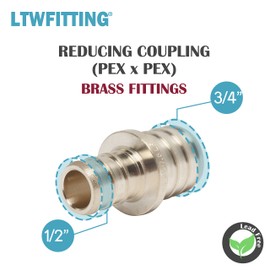 LTWFITTING Lead Free Brass PEX Crimp Fitting 1/2-Inch x 3/4-Inch PEX Reducing Coupling (Pack of 5)
