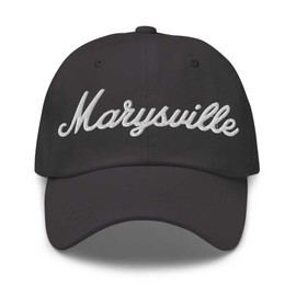 Marysville Baseball Cap Marysville Dad Hat Bold Baseball Script Michigan MI Hat Embroidered Souvenir Gift Dark Grey