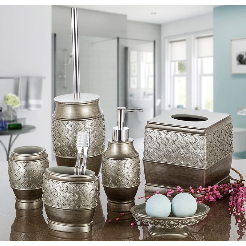 Creative Scents Dublin Silver Bathroom Accessories Set Complete - Brushed