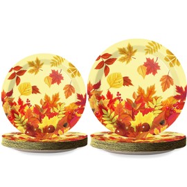 chiazllta 72pcs Thanksgiving Leaf Party Supplies Autumn Maple Leaves Paper Plates Set Disposable Thanksgiving Party Dinner Dessert Plate Birthday Tableware Decorations Favors, Including 9" and 7"