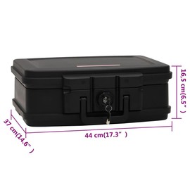 vidaXL Black Safe Box - Fireproof and Waterproof Polypropylene Safety Deposit Box with Key Lock Mechanism and Convenient Carrying Handle