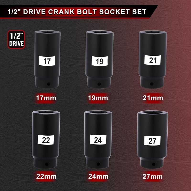 AIRTOON 6PCS 1/2’’ Drive Crank Bolt Socket Set, 17MM, 19MM,