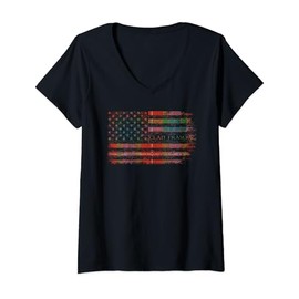 Womens Clan Fraser Scottish tartan US flag kilt Scotland V-Neck T-Shirt