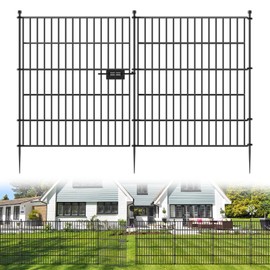 5 Panels No Dig Decorative Outdoor Garden Fence with Gate for Yard, 32 in(H) X 11.8 ft(L) Animal Barrier Fencing Rustproof Metal Wire Panel Border for Dog, Rabbits, and Patio Temporary Ground Stakes