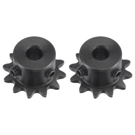 sourcing map #25 Chain Roll Gear 6 mm Bore 1/4 Inch Distance 12 Teeth Single Beach Chain Sprocket C45 Carbon Steel 25 Roll Chain Sprocket with Set Screws for ISO 04C Chain Pack of 2