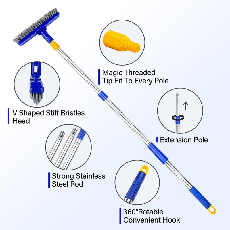 ITTAR Grout Brush with Long Adjustable Handle, Swivel Scrub Brush,
