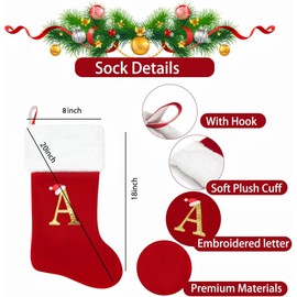 19 Inches Monogram Christmas Stockings with Letters, Large Super Soft Christmas Stockings Red Velvet with White Super Soft Plush Cuff for Christmas Xmas Tree Holiday Fireplace Family Decor Gifts (L)