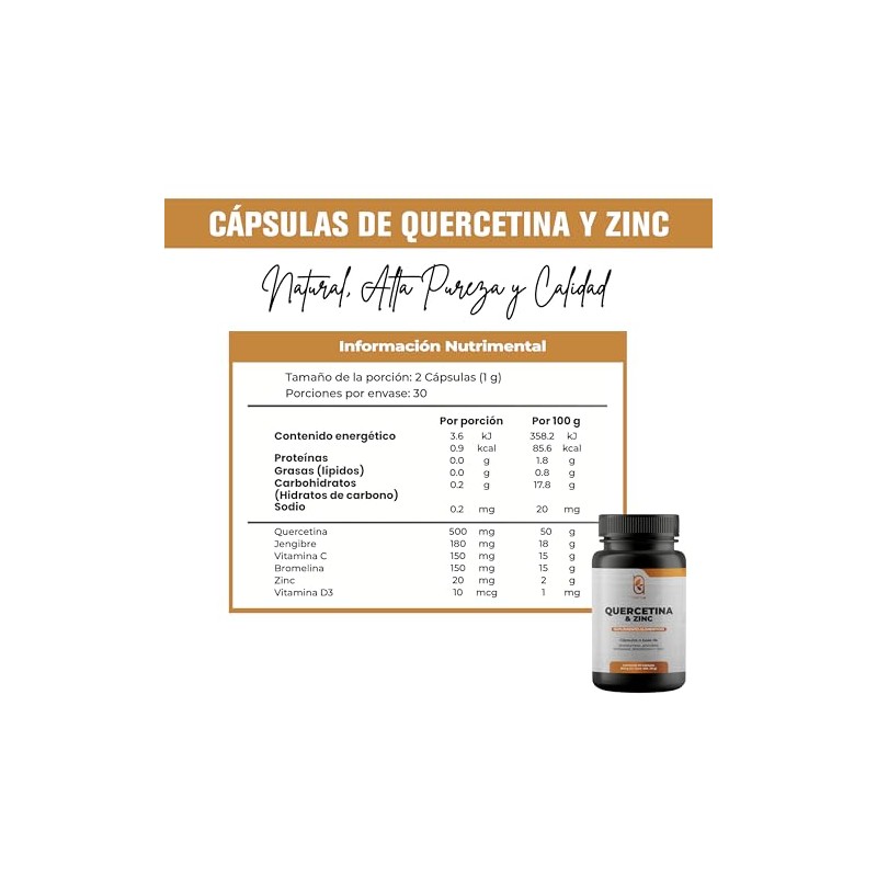 NAIMA Quercetina y Zinc 60 Cápsulas | Suplemento Alimenticio 100%