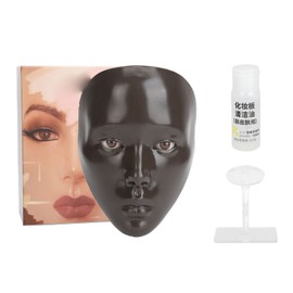 Makeup Practice Board Kit 5D Silicone Full Face Mannequin Board Plastic Stand 20ml Cleansing Oil Resuable Makeup Practice Tool Dark Skin Color
