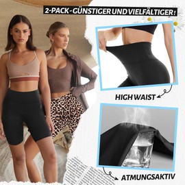 CAMPSNAIL 2er Pack Radlerhosen Damen High Waist Kurze Sporthose Sport Short Leggings Sommer Elastisch Blickdicht Schwarze, S-M