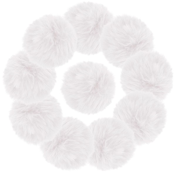 10Pcs White Faux Fur Pom Poms for Hats - 2.3