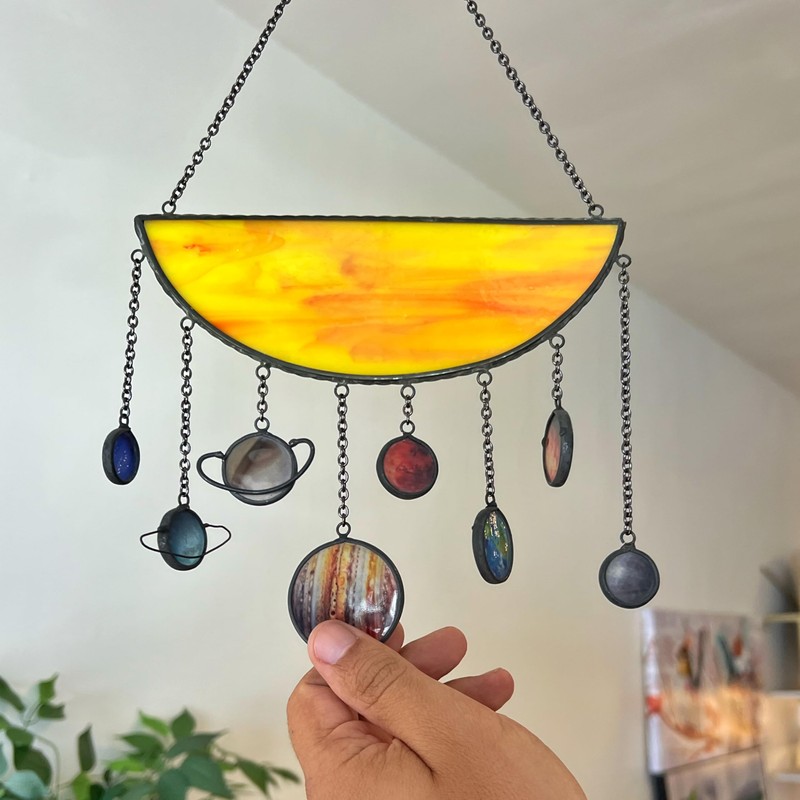 Solar System Stained Glass Suncatcher Hanging Wall Decor, Space Gift