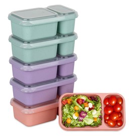 DOSEWART 6Pack 2-Compartment Reusable Snack Containers with Lids, Wheat Straw Reusable Snack Packs for Meal Prep Food Storage On-the-Go Snacking