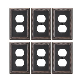 TREEWELL 6-Pack Duplex Outlet Cover Plate, Aged Bronze Metal Wall Plates for Electrical Outlets, 1 Gang Receptacle Light Switch Cover, Pearls Decorative Switch Plates and Outlet Covers