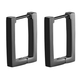 [Aroncent] Square Hoop Earrings, Geometric Piercing Ring, 0.6 oz (18 g), Rock Punk Stainless Steel Earrings, Cartilage Earrings, Pair Earrings, Popular, Silver, Black, Gold, Men's, Women's,