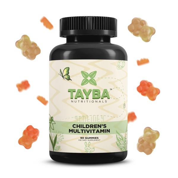 Tayba Nutritionals Kids Multi-Vitamin Gummy Bears with Vitamin A, Vitamin C, Vitamin D, Vitamin E, Biotin, Zinc, & More, 90 Count - Halal Certified, Vegetarian, Gelatin Free, Made in USA