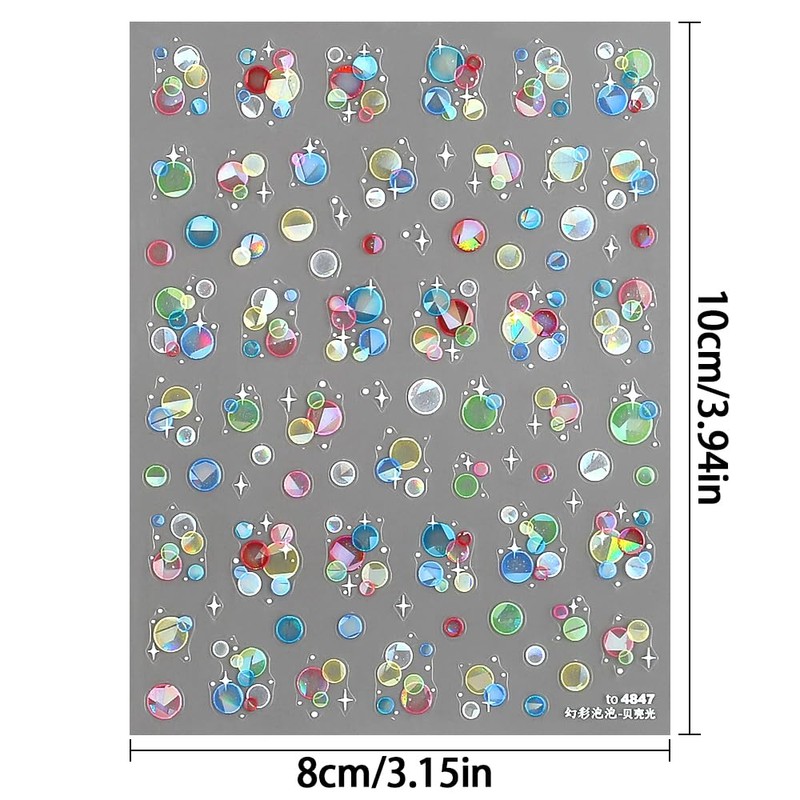 Laser Aurora Shell Soap Bubble Nail Stickers Flash Light Water