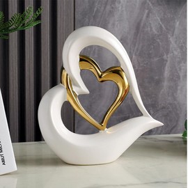 Double Heart Ornament,Double Heart Ceramic Statue,Home Decoration sculpture,Creative Home Modern Home Decoration Gift Office Living Room Decoration Collection Souvenir,Gift.