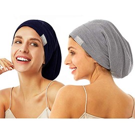 Gorro de dormir con forro de satén sedoso, ajustable, suave, para mujeres y niñas, 2 unidades (azul marino y gris claro)