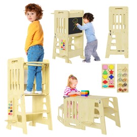 NurtureTots 4in1 Foldable Toddler Tower - Collapsible Toddler with Sensory Toys - Montessori Step Stool That Turns Into A Table, Baby Learning Standing Step for Sink