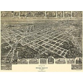 Rocky Mount, North Carolina - 1907 - Aerial Bird's Eye View Map Poster