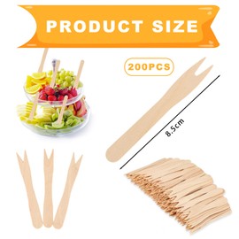 CPYJW Pack of 200 Chip Forks, Wooden Forks, Chip Picks, Wooden Cutlery, Small Forks, Snack Fork, Fruit Fork, Disposable Cutlery for Party, Birthday, Camping and Picnic (Wood Colour 85 mm)