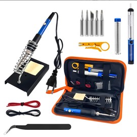 Xinlie Lötkolben Set Lötset 60W LCD Soldering Iron Kit Einstellbar Temperatur Lötwerkzeug mit 5 Lötspitzen,Entlötpumpe,Lötkolbenständer,Lötzinn,Pinzette Zum Löten,Holzgravur,Heißschneiden,Brandmalerei