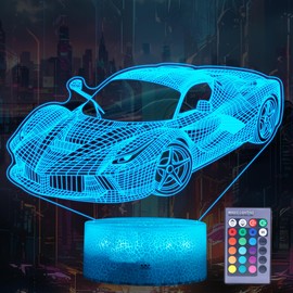 POSSHE Car Gifts for Men, Race Car Night Light with Remote Control, 16 Colors Changing, RGB Flashing Mode, Timer, Dimmable, Super Car Gifts for Boys Christmas Decor