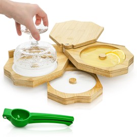 Nagpew Margarita Salt Rimmer Set, 3 Tier Bamboo Glass Rimmer with Citrus Juicer, Margarita Sugar Rimmer Spice Container for Bartender, Drinks, Cocktail, Bloody Mary, Bar Accessories