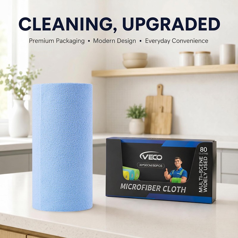 Microfiber Cleaning Cloth Roll 80 PCS, 12" x 12"