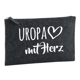 Huuraa Kulturbeutel Uropa mit Herz Geschenk 1 Liter Charcoal Filz Uropa Geschenkidee