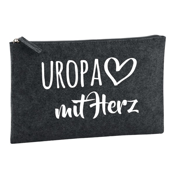 Huuraa Kulturbeutel Uropa mit Herz Geschenk 1 Liter Charcoal Filz