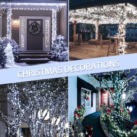 Kwaiffeo White Christmas Lights, 100ft 300LED Connectable Waterproof String Light Outdoor Indoor, 8 Modes Twinkle Light for Room Bedroom Wedding Holiday Outside Tree Decorations