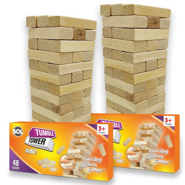 96PCS Mini Tumbling Tower (2 x 48pcs Sets) Combine for a Bigger Tower, Wooden Stacking Blocks | Fun for Kids and Adults | Travel Size Tumble Tower | Classic Games for Family