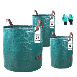 CIQIYO Reusable Heavy Duty Yard Waste Bag Set include 2 Sizes, Standable Design and Reinforced 4 Handles for Lawn, Leaf, Grass, Debris (1x72Gallons+2x26Gallons)
