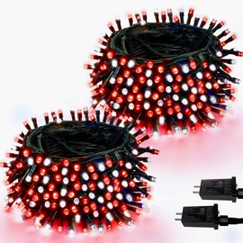 2 Pack Red and White Christmas Lights Indoor Outdoor, Super Bright 66FT 200 LED String Lights Waterproof, Twinkle Xmas Lights with Timer for Christmas Tree Decorations Bedroom Party Garden Patio Decor