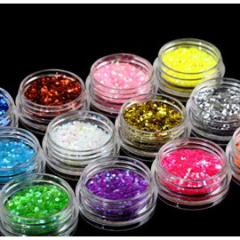 12 Mixed Color Shiny Hexagon Sequins Set, Beauties Factory 3g Nail Art Sparkling Small Hexagon Dots Foil DIY Decorations Decals