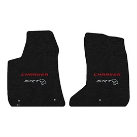 Lloyd Mats Custom-Fit Carpeted Floor Mats Premium Luxury Car Floor Liners for Dodge Charger AWD 2015-ON - Red Charger + SRT Hellcat Logo (Charcoal, 2PC - Fronts)