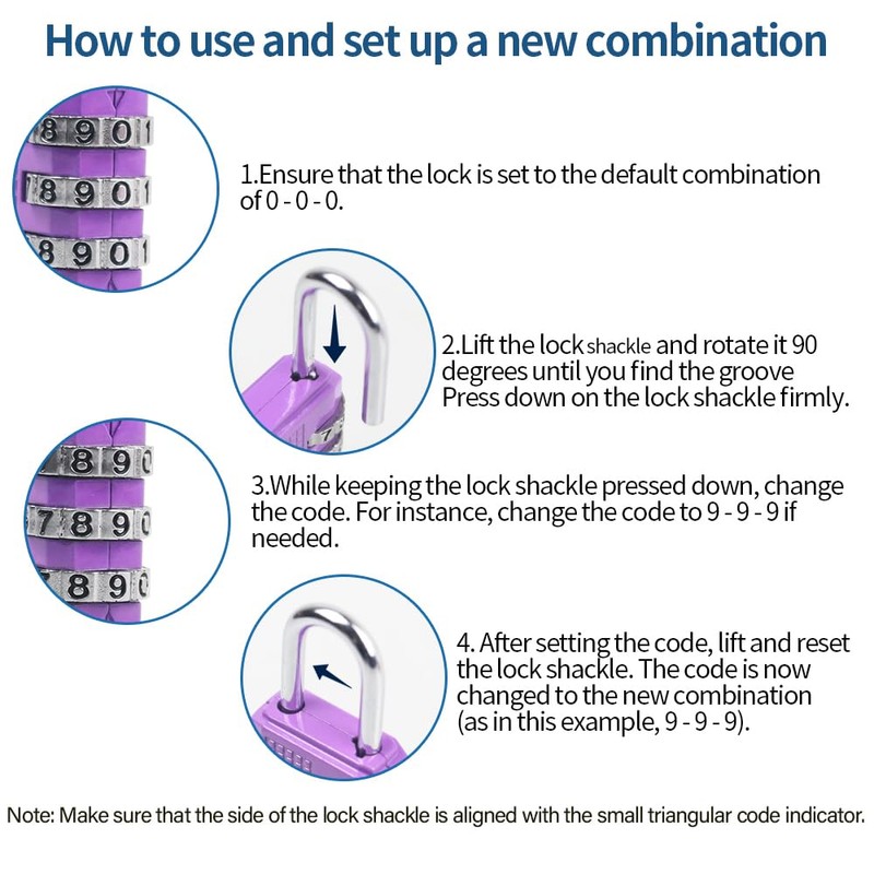 RESET-071 3-Digit Combination Padlock, Compact Resettable Lock for Mini Locker,