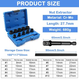 JONMON 12Pcs Bolt Nut Extractor Set - 3/8 Inch Drive Impact Lug Nut Remover Socket Tools for Removing Damaged, Rusted, Bolts & Screws