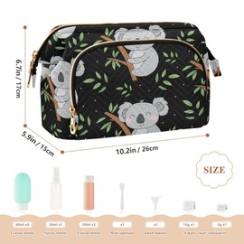 Kjovgcb Women Wave Quilt Cosmetic Bag, Zipper Toiletry Storage 10.2x5.9x6.7 in, Pouch Handbag Makeup Case Purse Holder Organizer Print Grey Sleeping Koala Bear on Tree Trunk Green Leaves