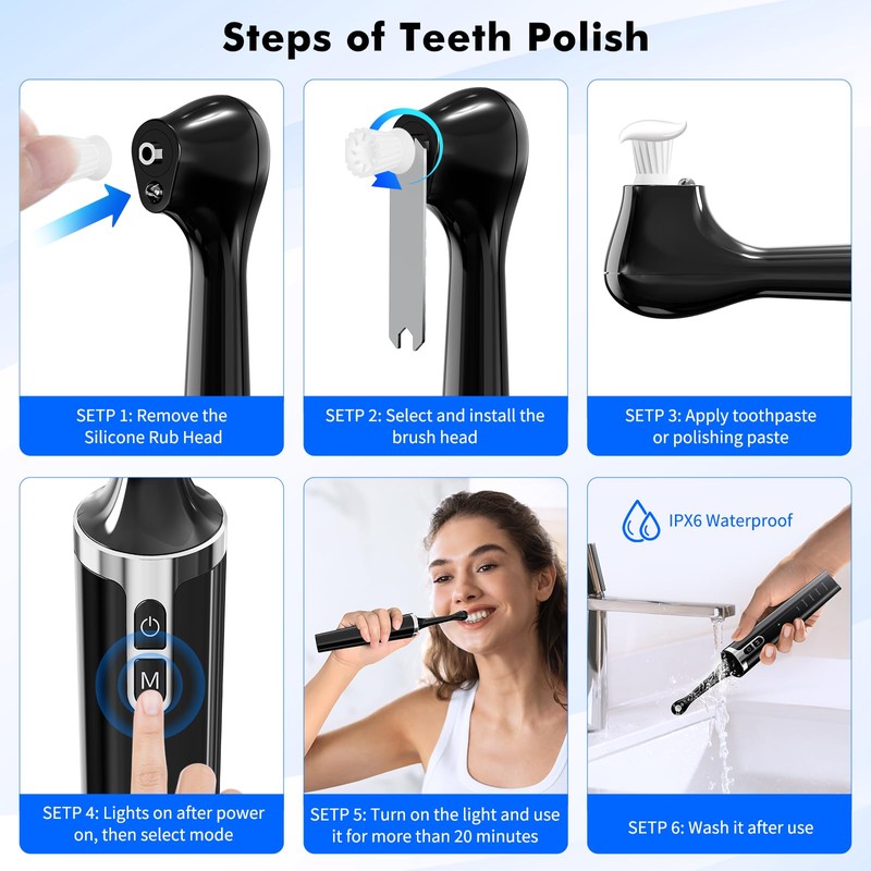 Hapycat Electric Tooth Polisher, 5 Speed Modes, LED Light, 6