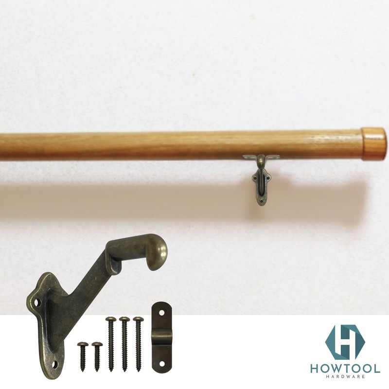 Stair Handrail Brackets Wooden Railing Support Antique Brass, 3 Pack