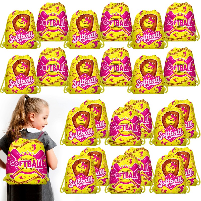 12 Pcs Softball Drawstring Bag Set Sports Themed Backpack Storage