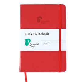 Purposeful Pages A5 Notebook Journal, Leather Cover, Wide Ruled Ivory Lined Paper, Hardcover Executive Notebooks For Writing & Taking Notes (5x8 Notebooks, Red)