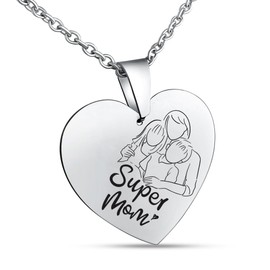 Hanessa Heart Necklace for the Best Mum, Gift for Mum, 50 cm Stainless Steel Chain with Laser Engraving with Jewellery Box, stainless steel