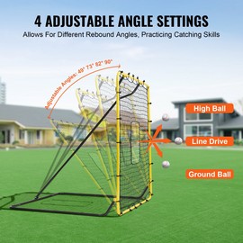 4x4.5 Ft Baseball and Softball Rebounder Net - Adjustable PitchBack Angles, Stur - 4 x 4.5 ft