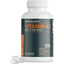 Bronson Vitamin K2 MK-7 100 MCG, K2 as MK7 Menaquinone, Bone Support Non-Gmo, 120 Tablet