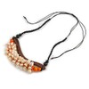 Avalaya Statement Sea Shell, Orange/Brown Wood Bead Black Cotton Cord